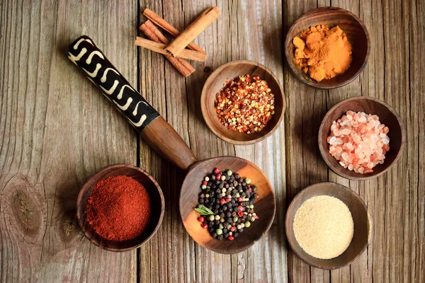 stock image Spices in wooden bowls