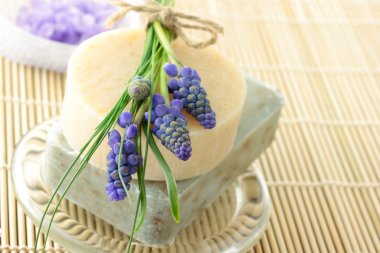 Handmade soap and grape hyacinth clipart