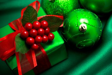 Christmas green gift box clipart