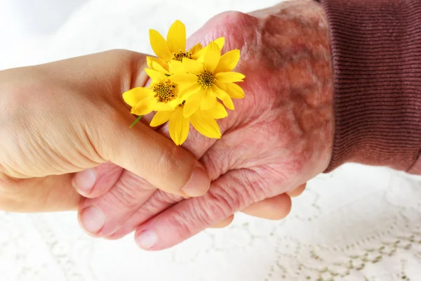 Senior & Jovens senhoras segurando as mãos — Fotografia de Stock