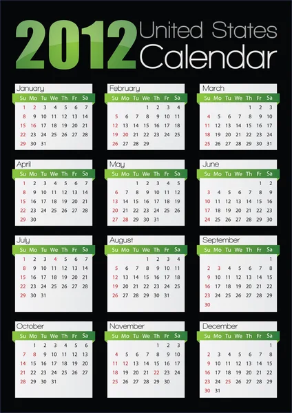 Calendario degli Stati Uniti 2012 — Vettoriale Stock