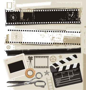 Grungy film and movie design elements clipart