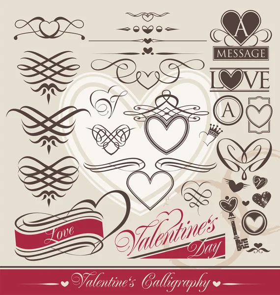 Kalligrafische Gestaltungselemente für den Valentinstag — Stockvektor