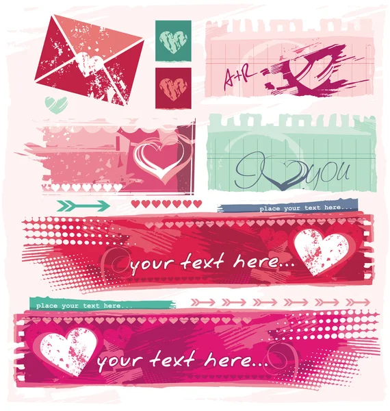 Grungy Valentine e banners do site de namoro — Vetor de Stock