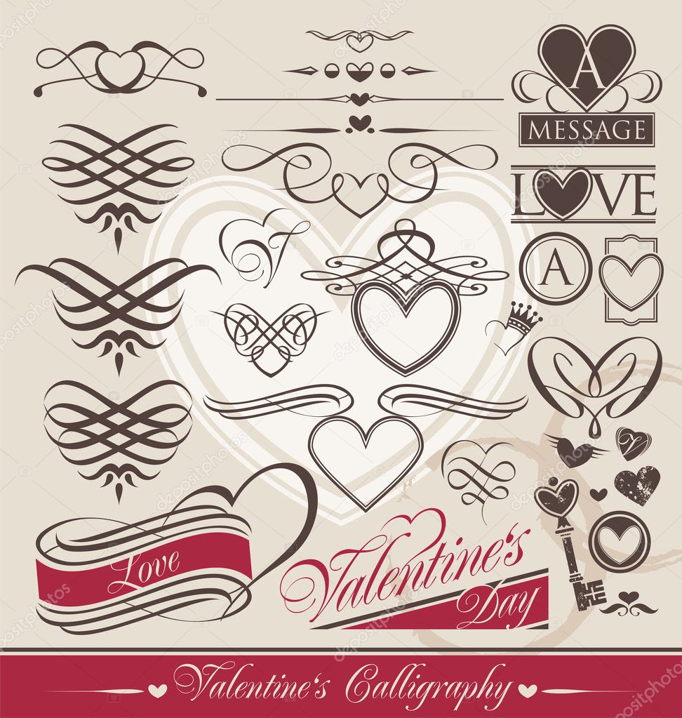 Calligraphic design elements for Valentine's Day