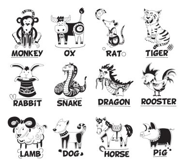 Animals from Chinese horoscope clipart