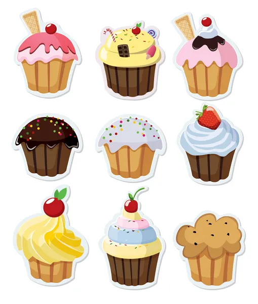 Conjunto de deliciosos cupcakes . — Vetor de Stock