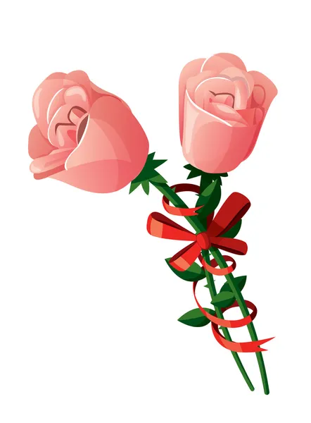 Ett par rosa rosor med rött band runt dem.. — Stock vektor