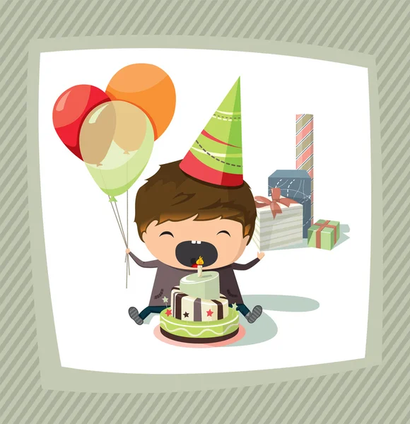 Bir çocuk ile bir doğum günü kartı — Stok Vektör