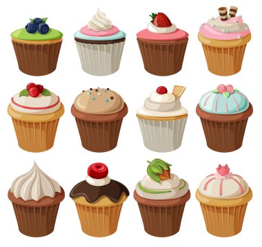 Set of delicious cupcakes. clipart