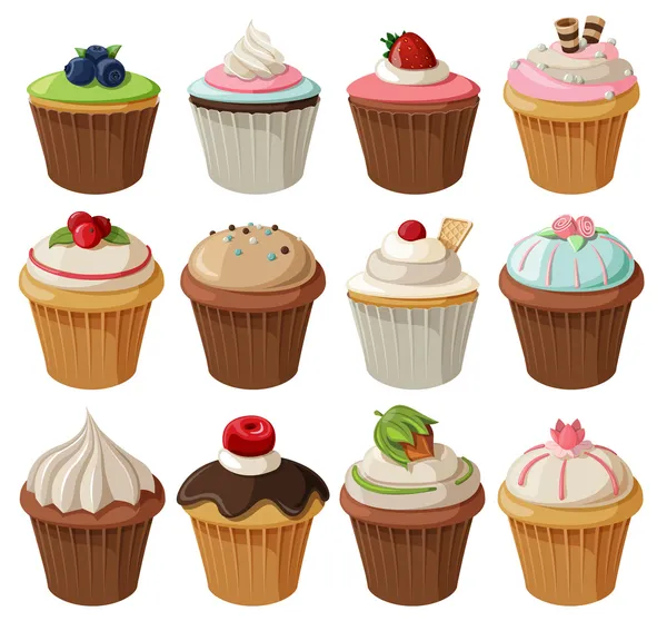 Ensemble de délicieux cupcakes . — Image vectorielle