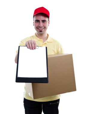 Courier delivering parcel clipart