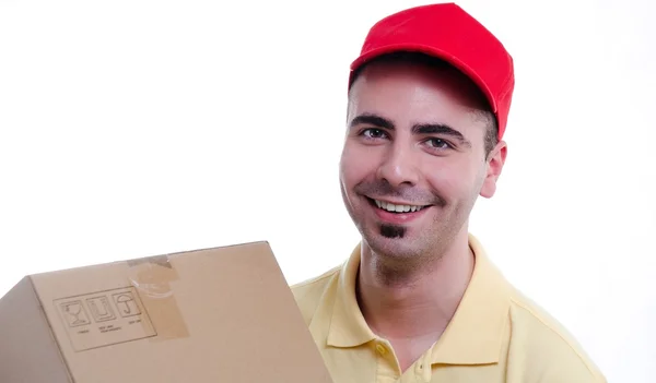Sorridente giovane uomo di consegna — Foto Stock