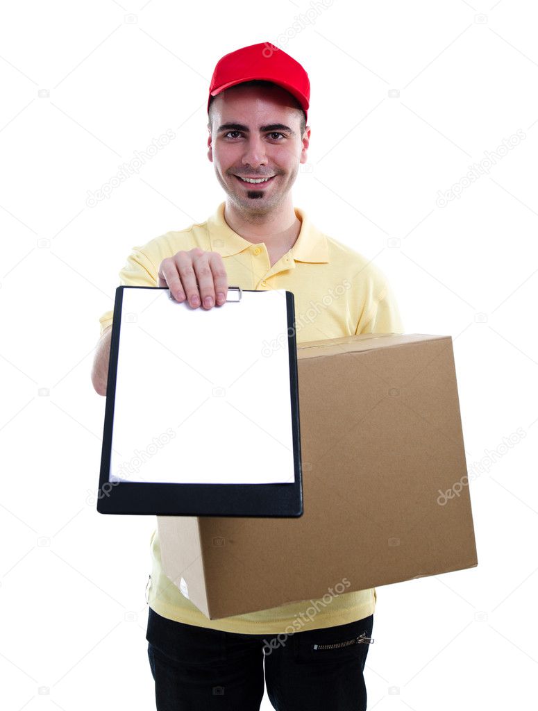 Courier delivering parcel