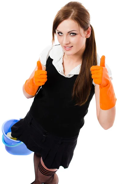 Happy smiling house cleaning girl — Stock Photo, Image