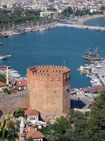 Red Tower, Alanya and Harbour — Stock Photo, Image