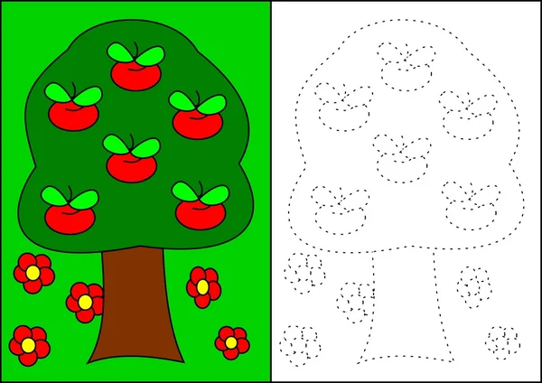 Kolorowanki - drzewo z jabłkami — Zdjęcie stockowe