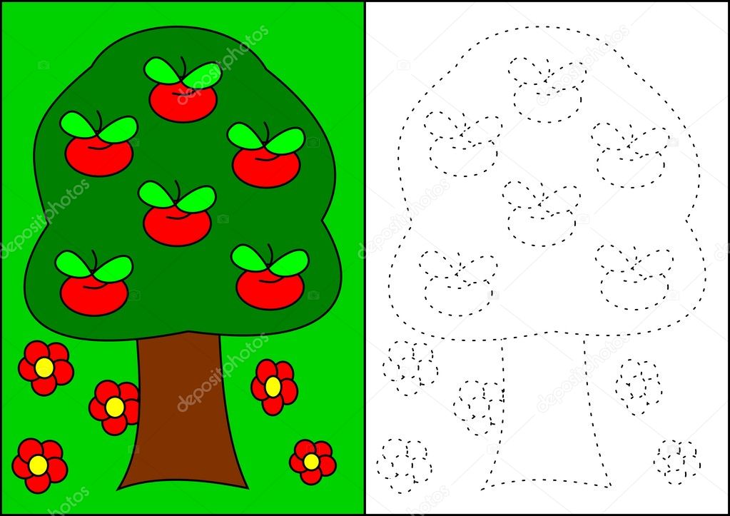 Coloring - tree with apples