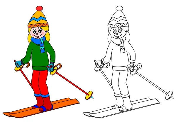 Meisje op ski's - een kleurboek — Stockfoto