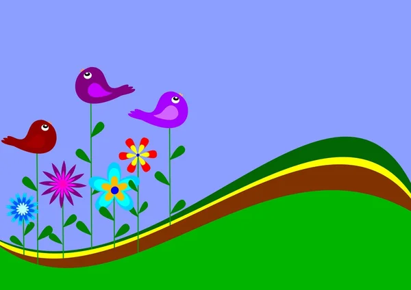 Fiori e uccelli colorati — Foto Stock