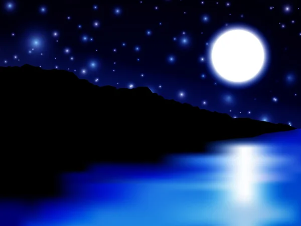 Lune sur mer et île — Image vectorielle