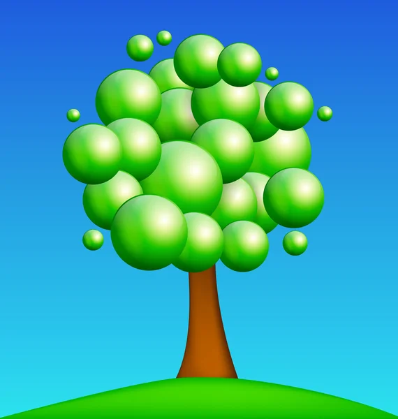 Green Tree on Green Meadow — Stock Vector