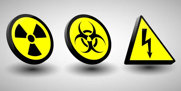 Ραδιενέργειας, βιολογικού κινδύνου, σύμβολα υψηλής τάσης — Διανυσματικό Αρχείο