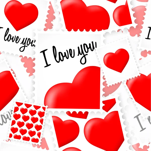 Modèle sans couture de timbres de Saint-Valentin avec des coeurs — Image vectorielle