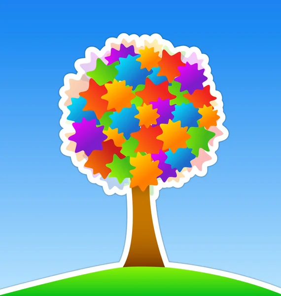 Barevný strom na zelené louce — Stockový vektor