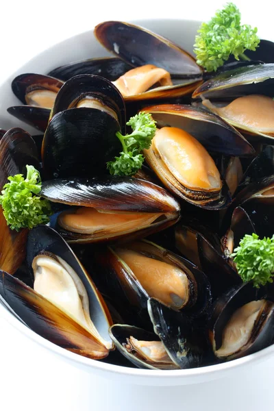 Steamed mussels with white wine — Stock Photo, Image