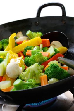 Cook vegetables in a chinese wok clipart