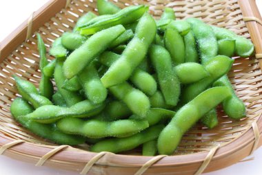 Edamame nibbles, boiled green soy beans clipart