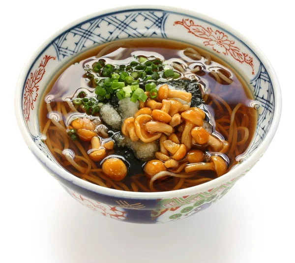 stock image Nameko soba, japanese buckwheat noodle cuisine