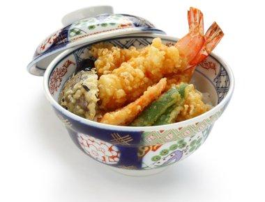 Prawn tempura bowl, japanese food clipart