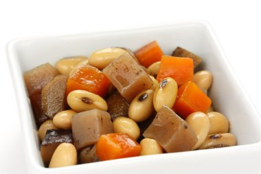 Cooked soy beans and vegetables, japanese food clipart