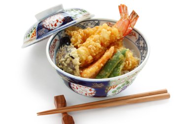 Prawn tempura bowl, japanese food clipart