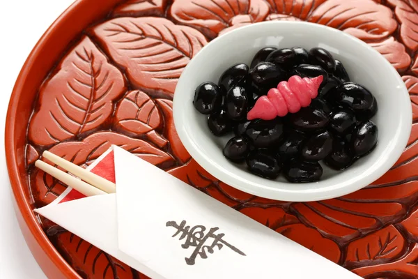 Frijoles negros dulces con chorogi, comida japonesa — Foto de Stock