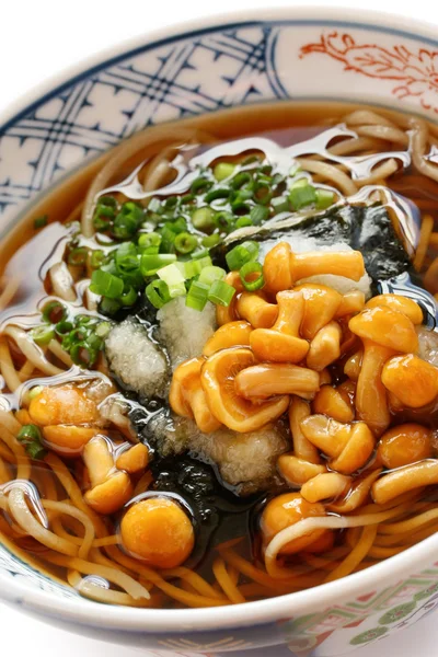 Nameko soba, japanese buckwheat noodle cuisine — Stock Photo, Image