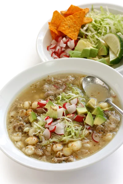 Pozole branco, cozinha sopa mexicana — Fotografia de Stock