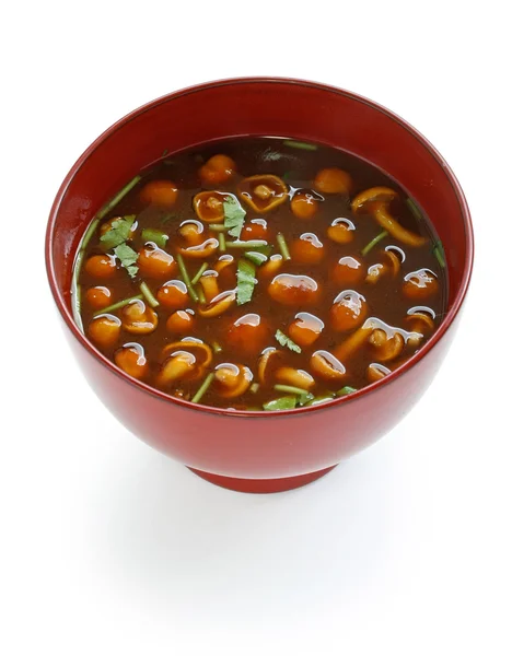 Nameko mushrooms miso soup, japanese food — Stock Photo, Image