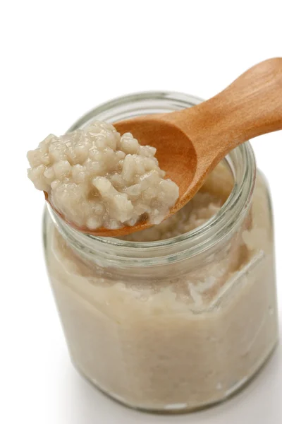 Homemade salted rice malt in jar, japanese condiment — Stock Photo, Image