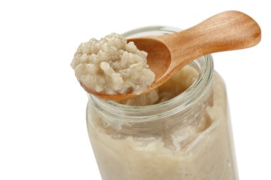 Homemade salted rice malt in jar, japanese condiment clipart