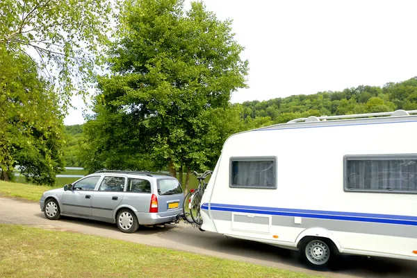 Caravan at a camping Stock Image