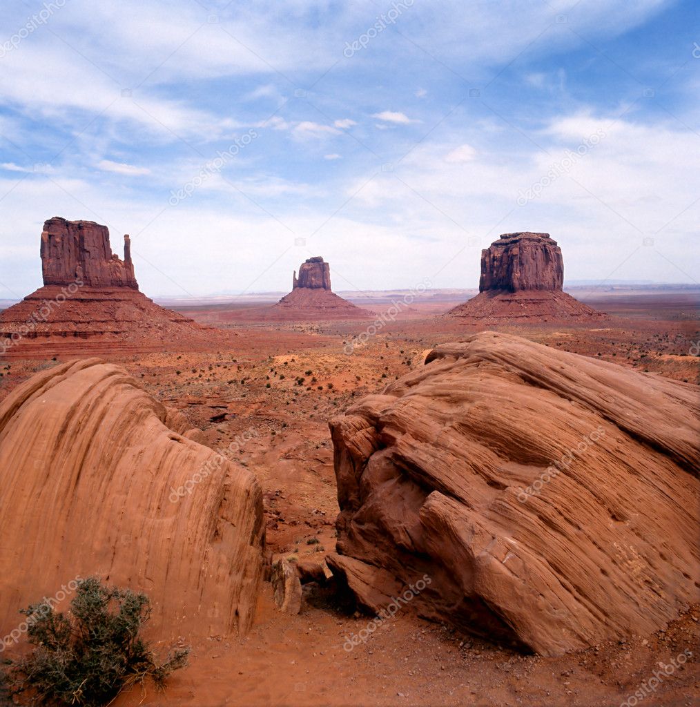 Large rock formations in the Navajo park Monument Valley
