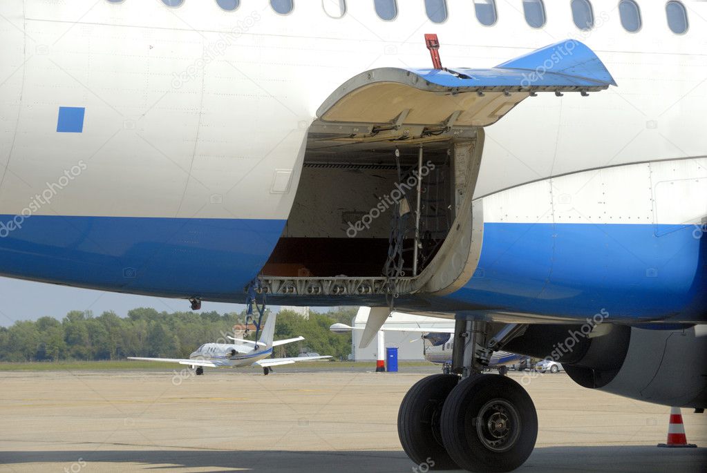Airplane with open cargo door