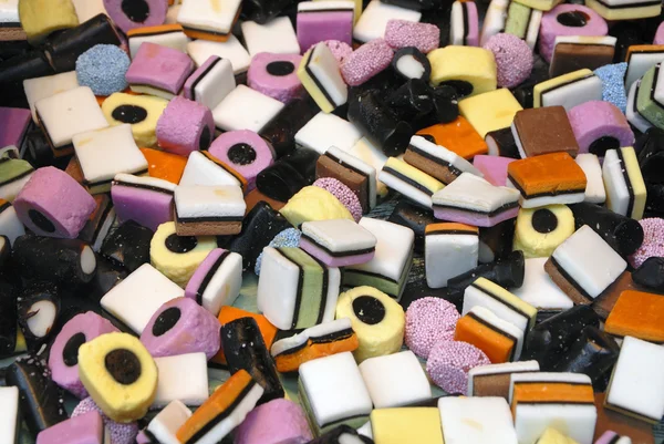 Close up of licorice all sorts sweets — Stock Photo, Image