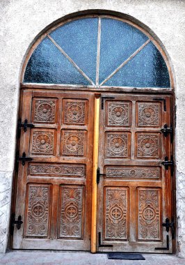 Decorated wooden church door