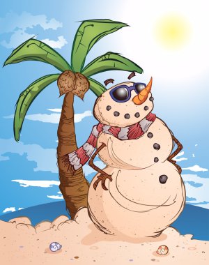 Sand Snowman at the Beach clipart