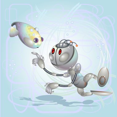 Robot boy and fish clipart
