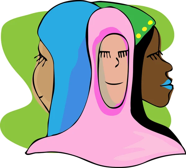 Tre serene muslimska kvinnor i meditation — Stockfoto